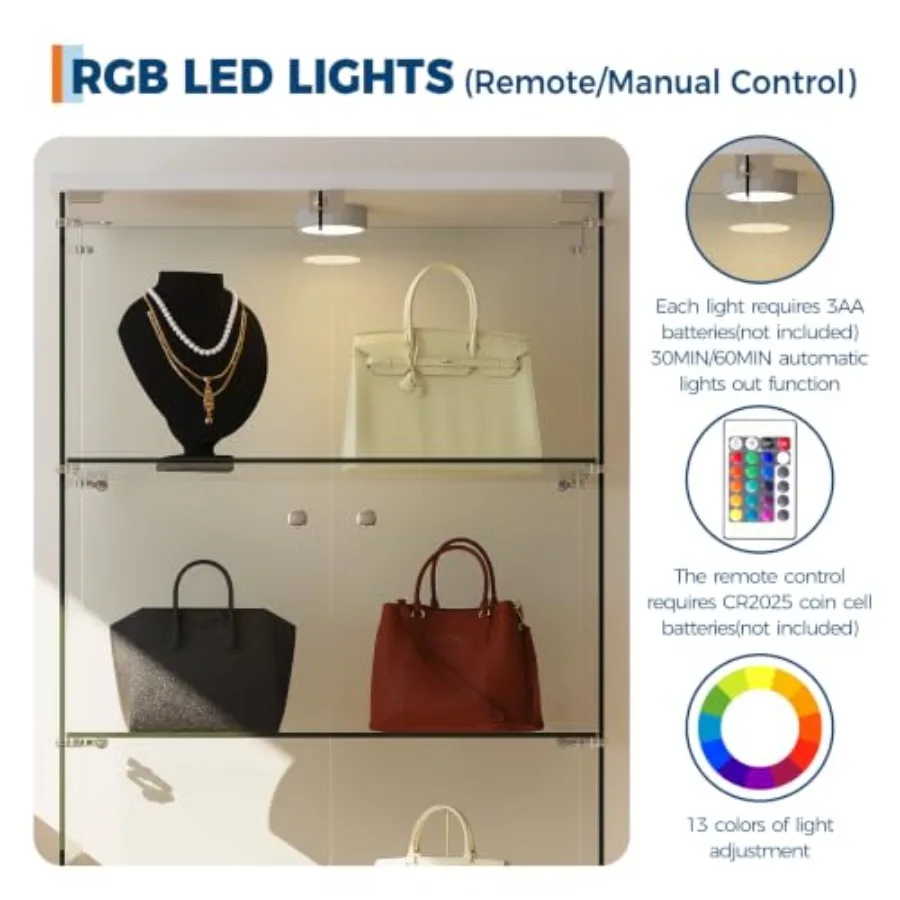 コレクション用の強化ガラス製ショーケース。4段の棚、両開きド - Lighting & Home Decor Studio Photos のレビューと価格