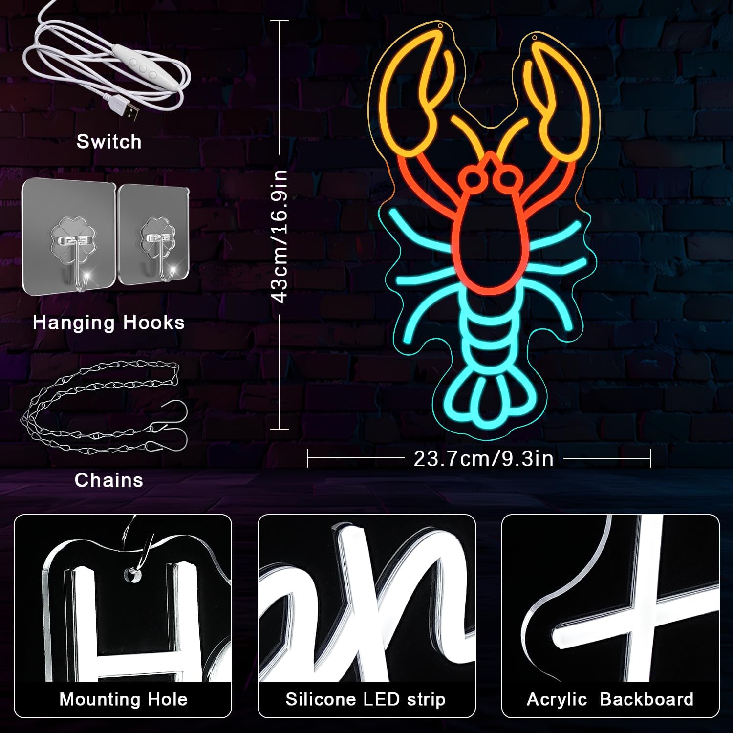 ロブスターネオンサイン子供部屋装飾USB電源LEDライト誕生 - Lightings Decoration のレビューと価格