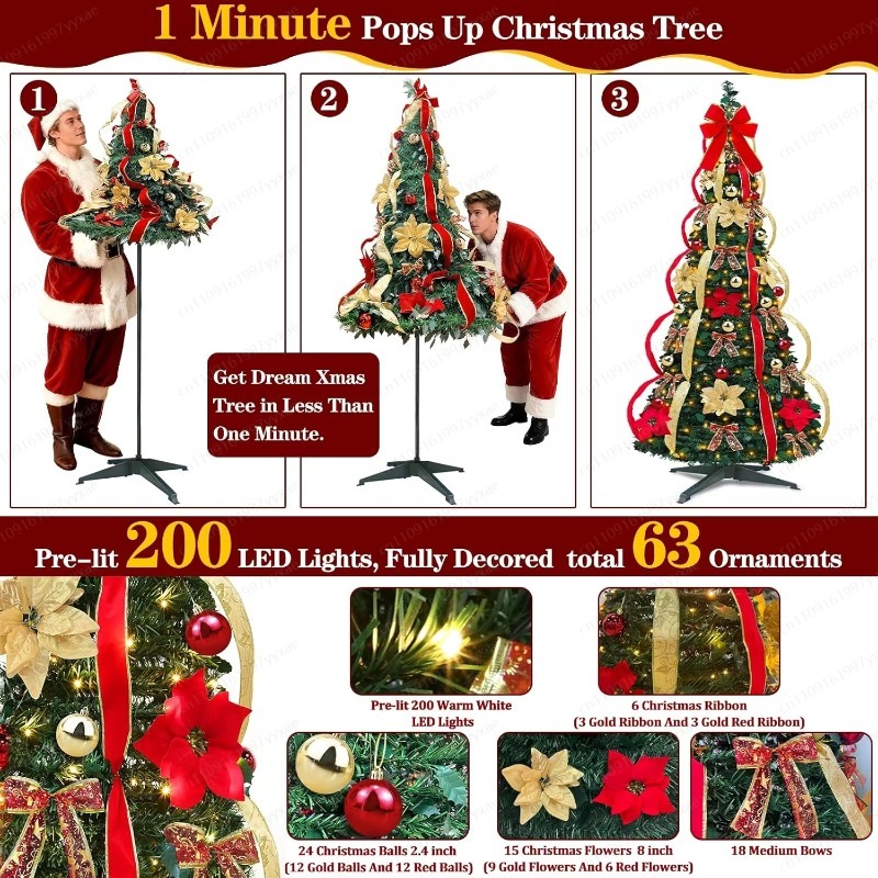 180CMの電飾付き折りたたみ式クリスマスツリー、200個の - Home Decor Lighting Tree のレビューと価格